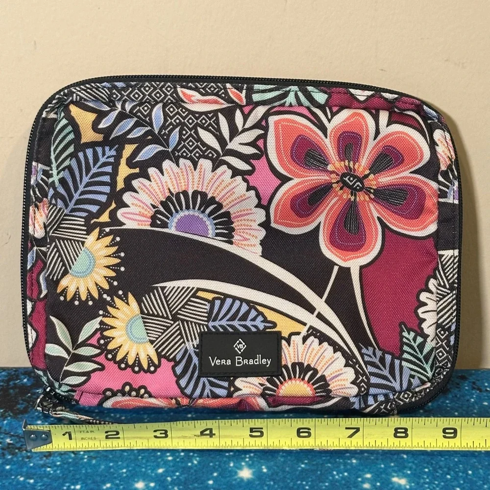 Vera Bradley Floral Canvas Cosmetic Case Wristlet Bag Pink Black Multi